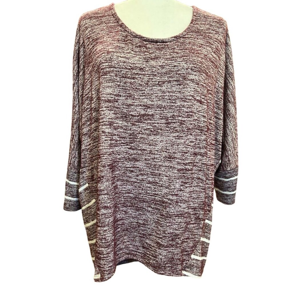 Market & Spruce Womens Medium Marled Sweater Top‎ Burgundy & White Striped
